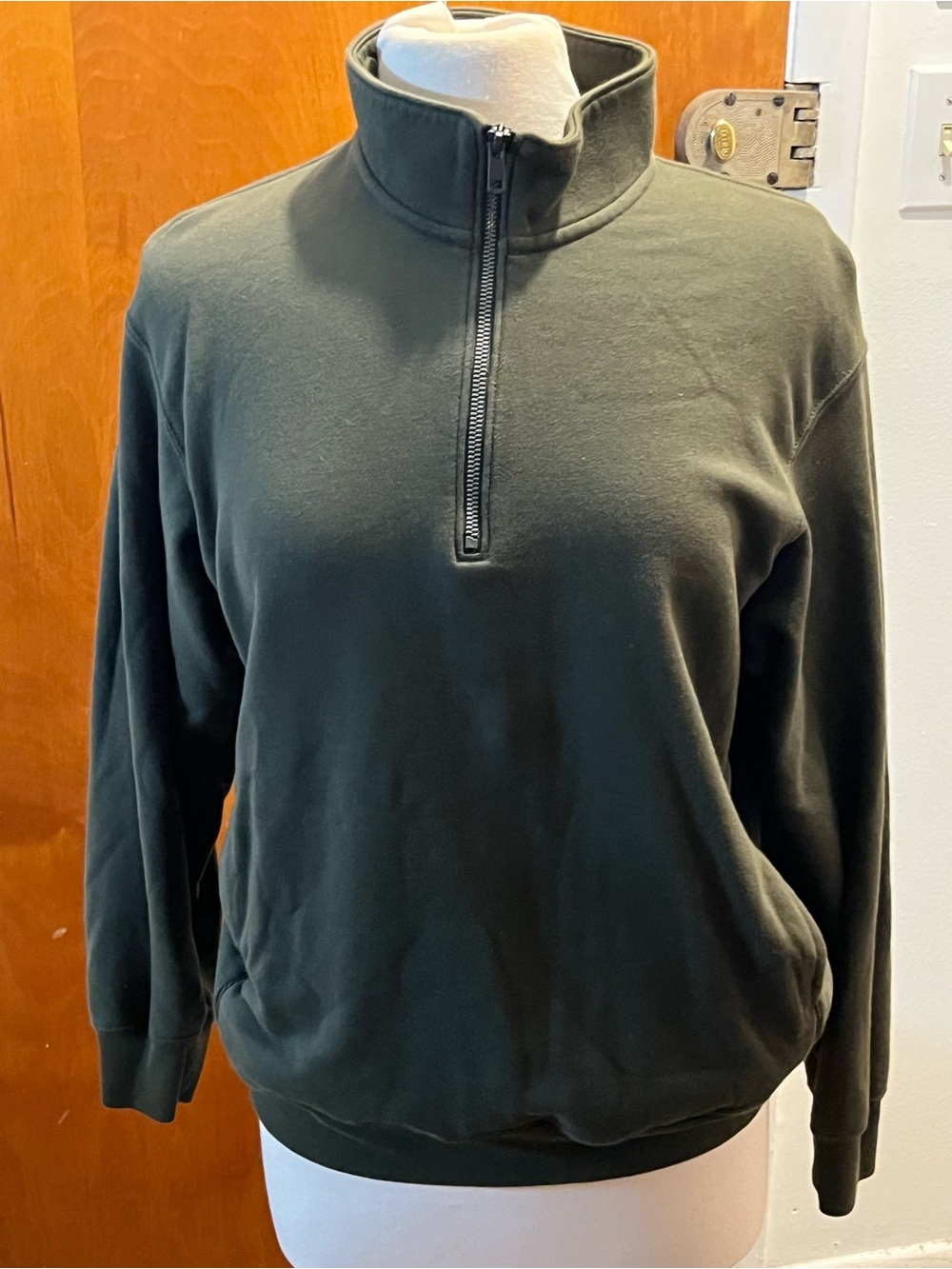 Uniqlo Unisex Dark Green Sweat 1/2 Zip Pullover Sweatshirt Size Medium EUC